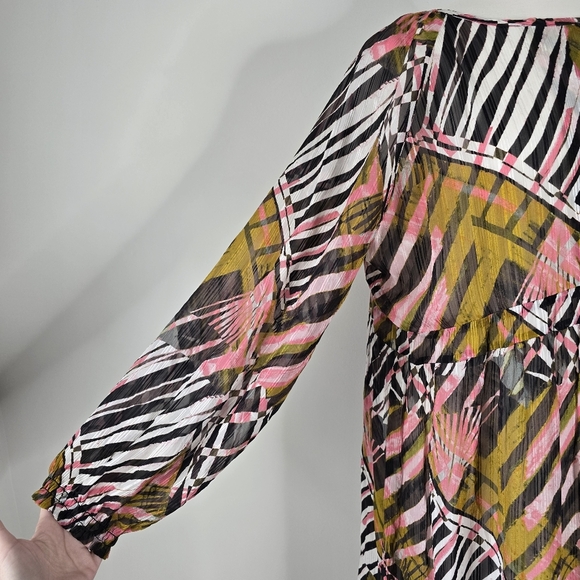 Marie Oliver Venus Caftan Silk Blend Maxi Dress Zebrawood Print XL Long Sleeve - Picture 7 of 16